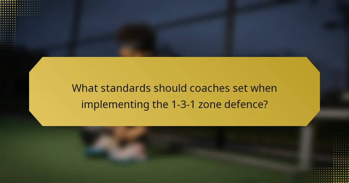 What standards should coaches set when implementing the 1-3-1 zone defence?